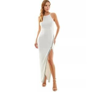NWT$ 79 BCX Juniors' High Slit Asymmetrical Hem Rhinestones Trim Gown size M